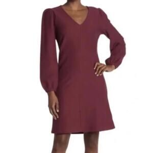 MADEWELL  Burgundy Ribbed Knit V-Neck Long Bubble Sleeve‎ Ladies Dress, M